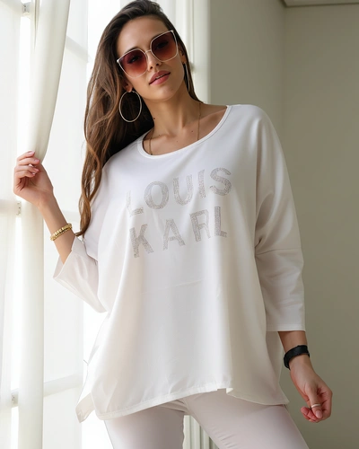 Royalfashion Naiste viskoosbluus, millel on rhinestone-kirjad