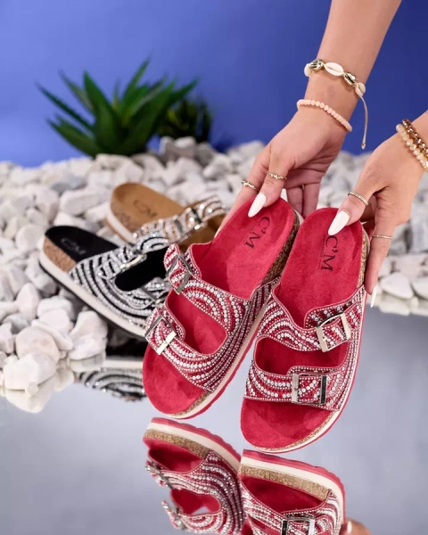 Naiste tsirkooniumoksiidiga punased sussid Lalud-Shoes