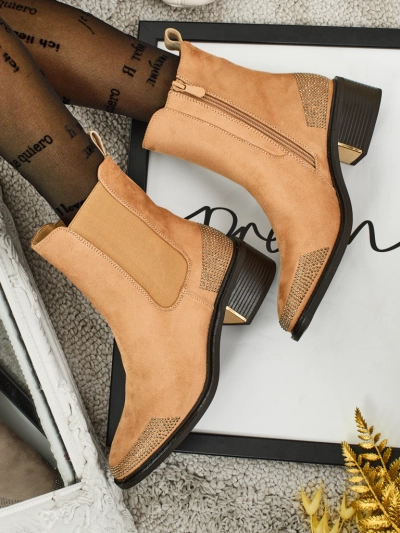 Women's Eco Suede Ankle Boots Decorated with Rhinestones TangleMist