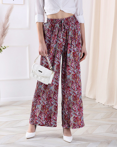 Patterned wide-leg pants for women in red- Clothing
