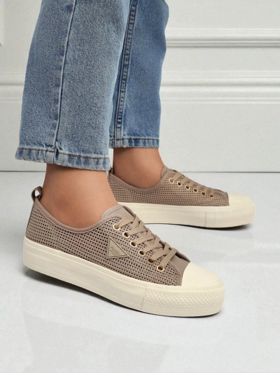 Damskie sneakersy Hypatia Mesh jasny brąz na lato płaska podeszwa 3cm