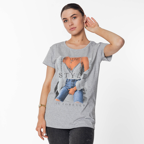 Ladies 'Gray Printed T-shirt - Clothing