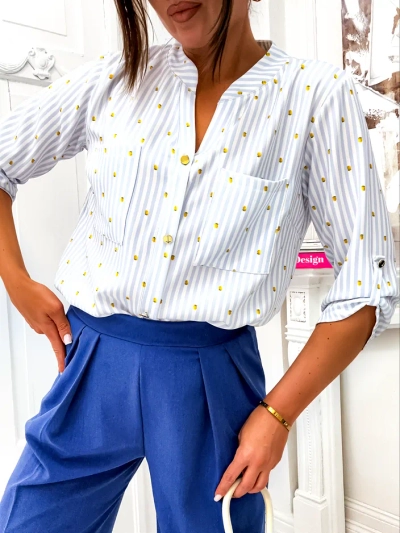 Royalfashion Naiste triibuline särk sidrunitega ja V-kaelusega