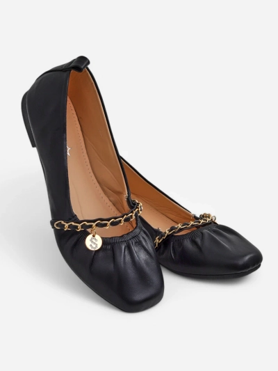 Ariadna Nero women's ballet flats - black, flat, ecological leather, gold decoration