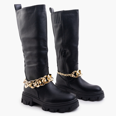 Royalfashion Women's black boots with chain Sudzi