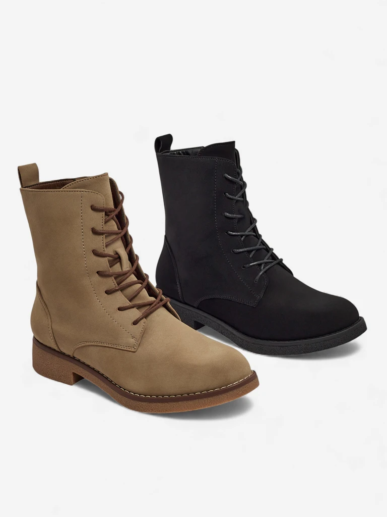 Matte Faux Leather Lace-up Women's Ankle Boots Treviline