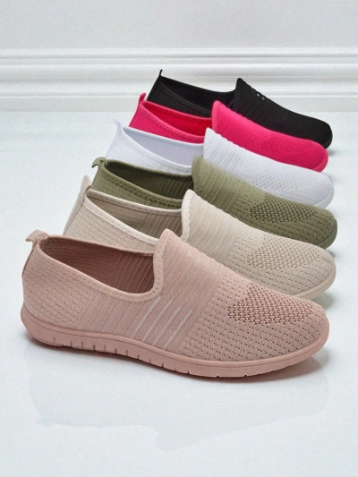 Aelia women's pink fabric shoes, comfortable flat heel moccasins