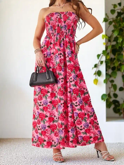 Royalfashion Patterned women's midi dress without sleeves with a wide elastic band and slits at the bottom