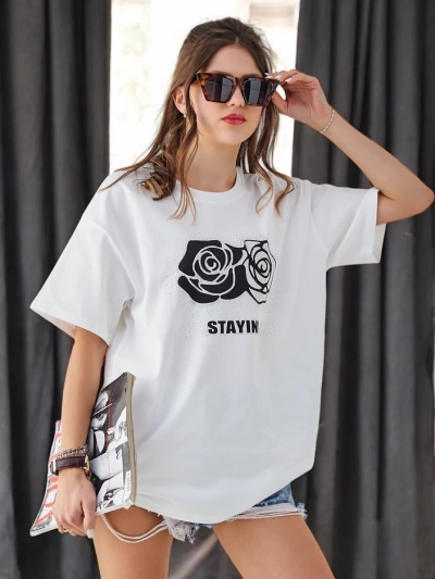 Royalfashion Cotton Women's T-Shirt Rose Flower
