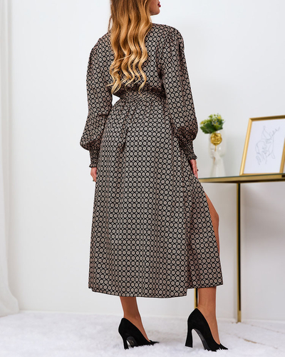 Royalfashion Beeži ja musta mustriga naiste maxikleit