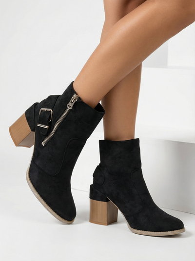 Royalfashion Black eco-suede women's high stiletto boots Acimra