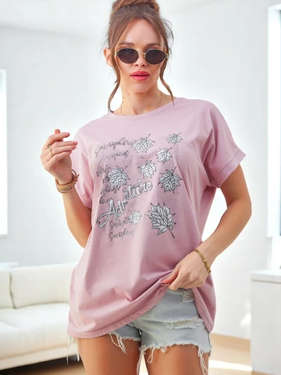 Royalfashion Women's cotton t-shirt with leaf print