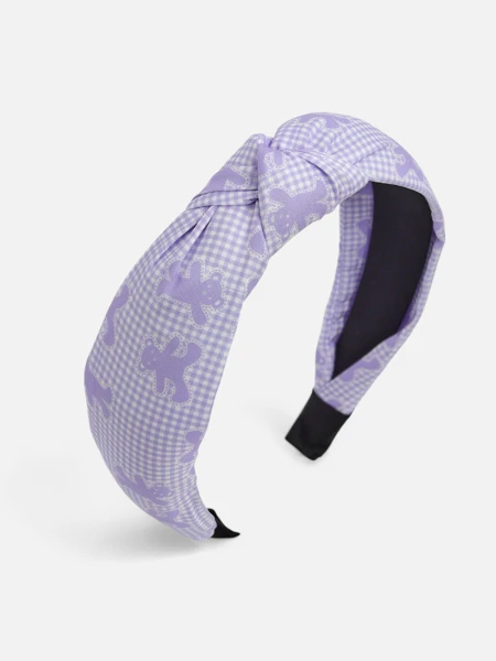 Royalfashion Braided Headband with Checkered Pattern and Bears