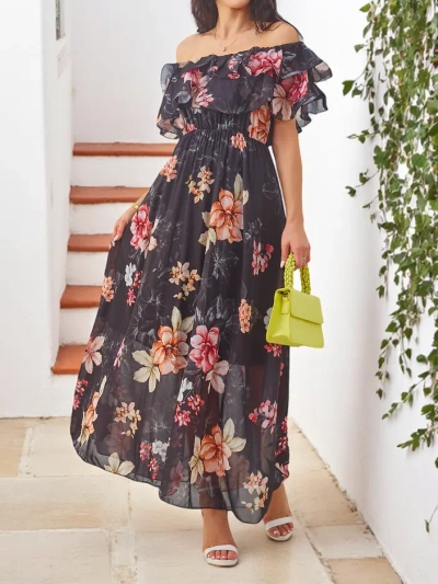 Royalfashion Женское платье с открытыми плечами и короткими рукавами в различных цветочных узорах