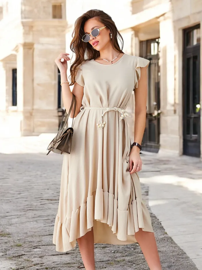 Royalfashion Naiste midi kleit volangide ja lühikeste varrukatega