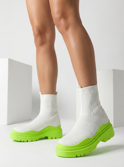 White-green women's flat-heeled boots Seritis - Footwear