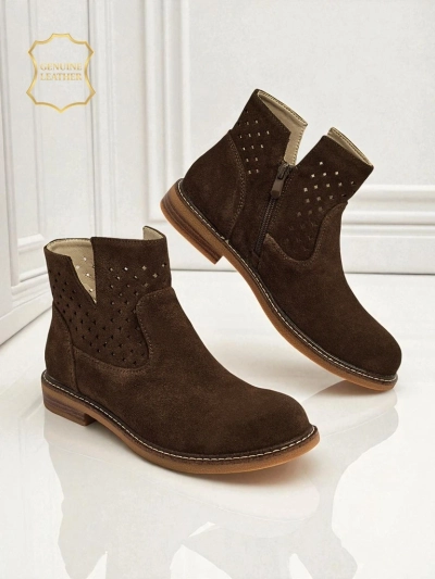 Aurelia Verona - Women's brown suede ankle boots made of natural leather, 3 cm heel
