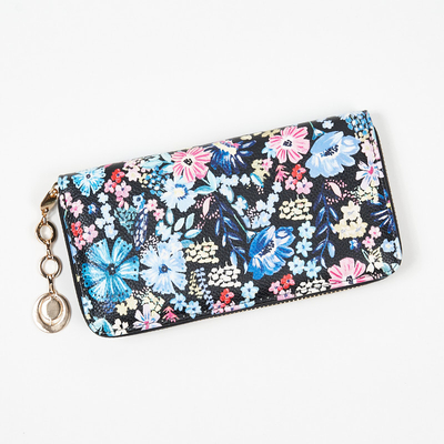 Large black and blue women's floral wallet - Accessories