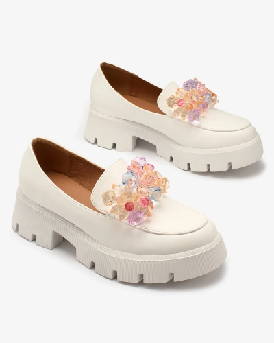 Royalfashion Valged naiste mokassinad värviliste kristallidega Crystal Glam