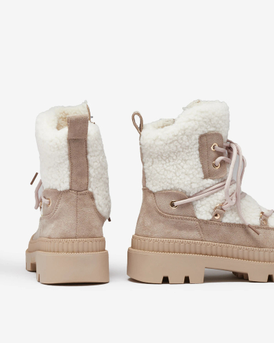 Royalfashion Light brown women's trapper boots with sheepskin Getatsa