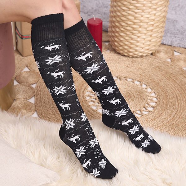 Women's Black Long Christmas Socks - Underwear