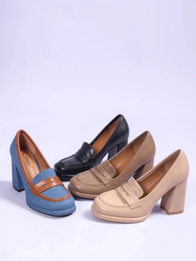 Женские джинсовые мокасины на толстом каблуке Jozenas