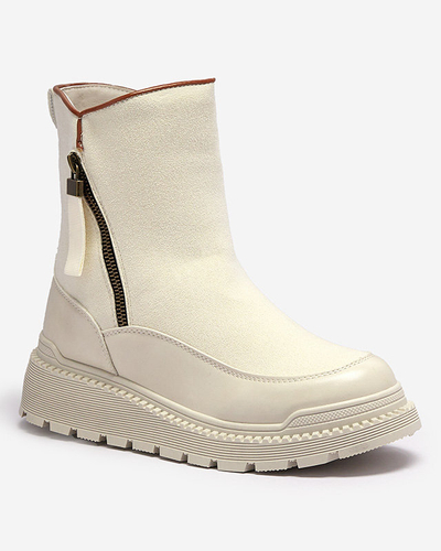 Cream women's flat-heeled boots Mefina- Footwear