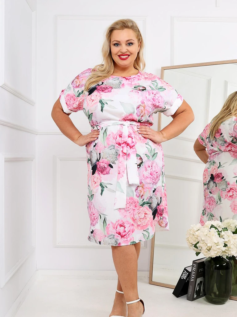 Royalfashion Women's knee-length dress with short sleeves and rose tie