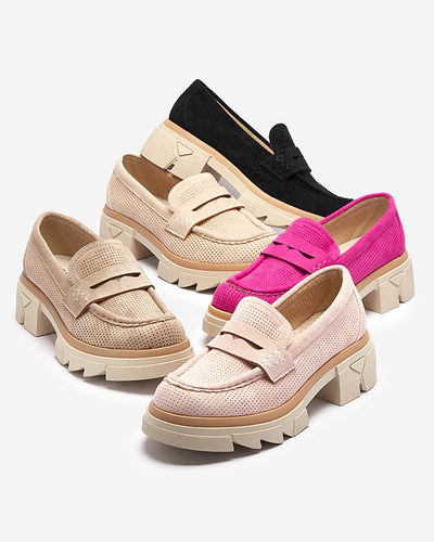 Beige women's openwork moccasins on a solid sole Ejina - Footwear