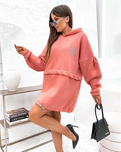 Royalfashion Weden cotton mini dress hoodie type