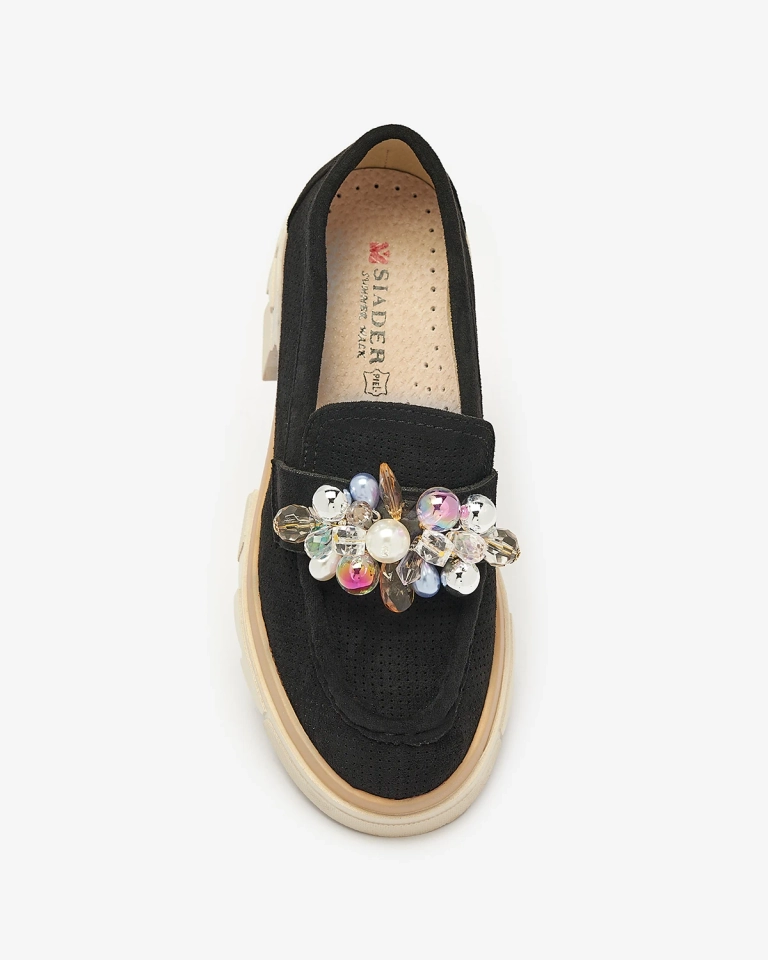 Women's black openwork moccasins Peloga- Footwear
