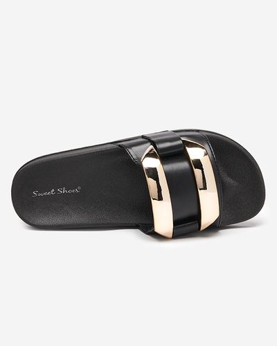 Black women's flip-flops with gold decoration Serina - Footwear
