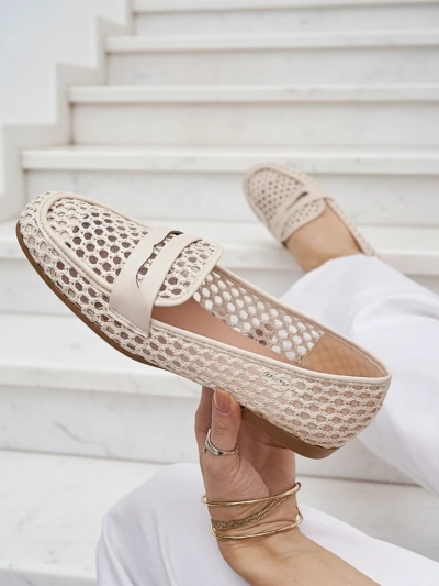 Beežid Royalfashion Primavera Aelia kangast mandlikujulise ninaga mokassiinid