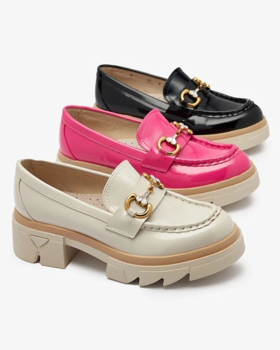 Лакированные бежевые женские мокасины с кристаллами Inriw - Обувь