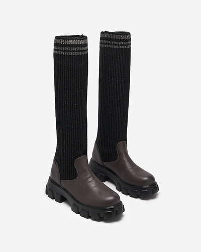 Black and brown high slip boots for women Alerpi- Footwear