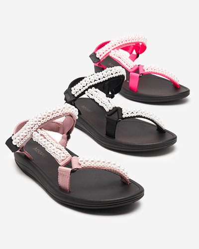 Black women's sports sandals with Dotiss pearls- Footwear