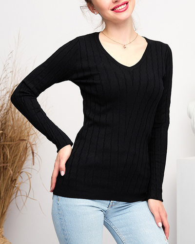 Black V-neck women's sweater - Clothing