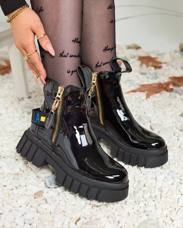 Royalfashion Women's black patent leather boots Poirop