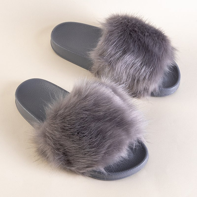 Gray women's flip-flops with fur Danita - Footwear