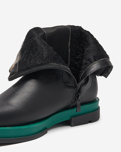 Women's high boots with a square toe in black and green Litepi - Footwear