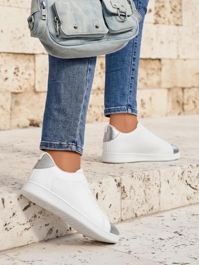 Royalfashion Calista hõbevalged stiilsed ökonahast naiste tossud