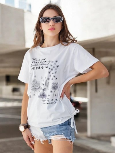 Royalfashion Naiste puuvillane pluus, millel on kiri