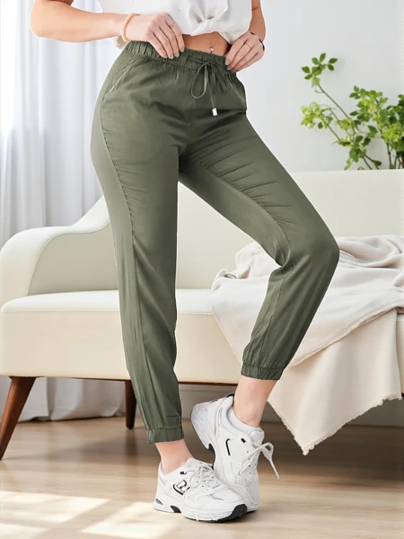 Raffaello Khaki Long Lyocell Pants