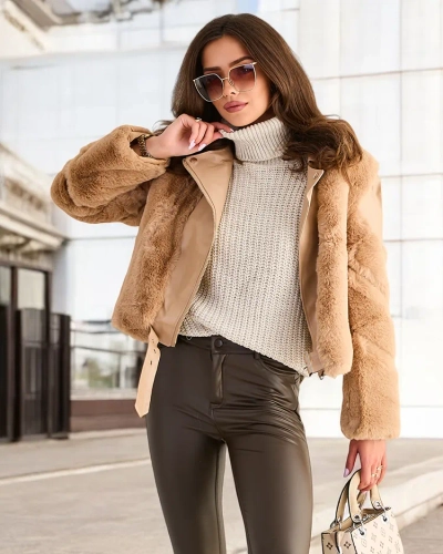 Royalfashion Womens biker jacket made of eco leather with pockets