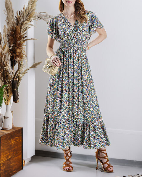 Floral women's midi dress in green- Clothing