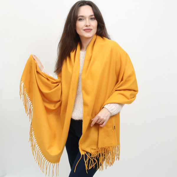 Mustard Large Warm Scarf with Tassels - Accessories