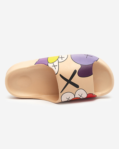 Beige rubber women's slippers with Pfizz print - Footwear