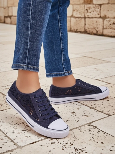 Women's Callista navy blue openwork flat-soled sneakers