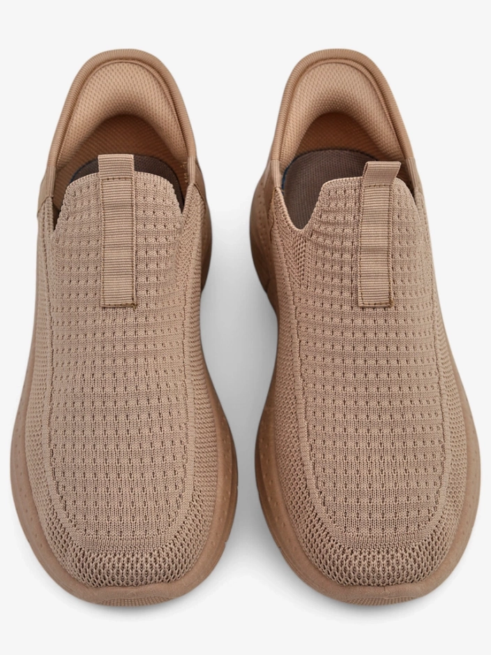 Women's Selene Beige Slip-On Shoes - Comfortable Flat Heel Sneakers