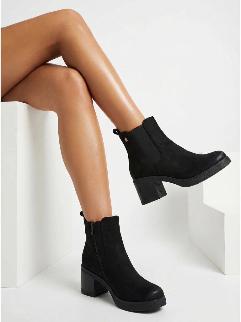 Women's eco-suede ankle boots on a block heel Arsh